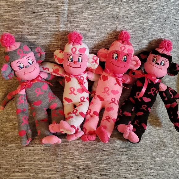 Pink Ribbon Sock Monkey - White - Picture 4 of 5